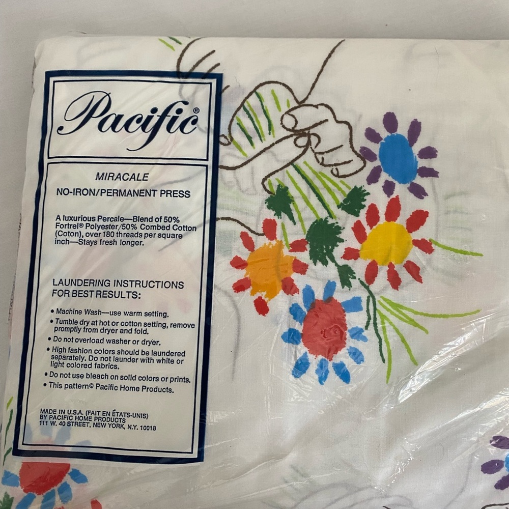 Vtg 70s FLAT Sheet Twin.Bouquet White